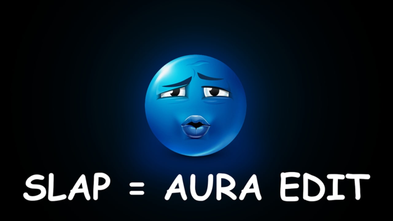 Aura Edit Slap Battles arena fight on a glowing cyan platform with neon magenta lighting and Roblox avatars mid-slap